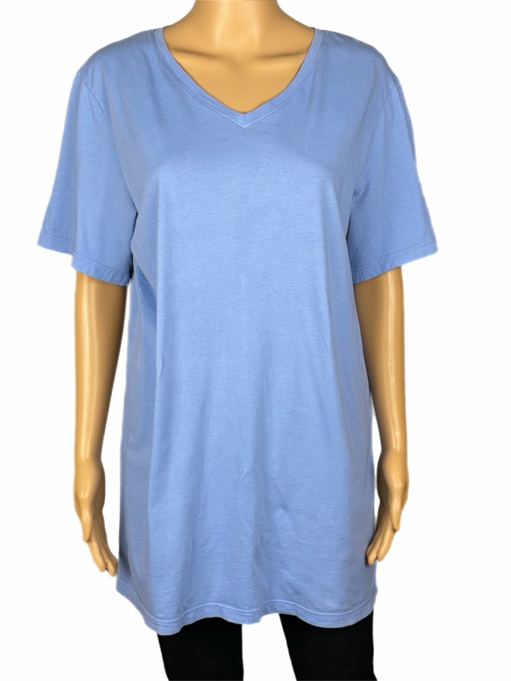 FLAX Periwinkle Blue Cotton V Neck Long Tunic Top Lagenlook Made USA Large